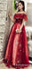 Off The Shoulder Red Long  Appliques Evening Party Prom Dresses, TYP1746