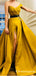 Hot Yellow  Long Off The Shoulder Split Belt Evening Gowns Prom Dresses, TYP1665