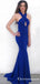 Royal Blue Jersey Sleeveless Halter Long Mermaid Prom Dresses, TYP1696