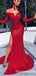 Mermaid Off the Shoulder Red Sequin Long Prom Dresses with Sleeves, TYP1635