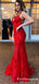 Spaghetti Straps Mermaid All Over lace Red Long Prom Dresses, TYP1900