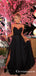 A Line Sweetheart Spaghetti Straps Black Beading Prom Dresses with Split, TYP1723