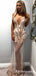 Sheath Spaghetti Straps Long Cheap Champagne Prom Dresses, TYP1828