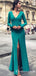 Mermaid Deep V-Neck Long Sleeves Green Long Prom Dresses with Ruffles, TYP1630