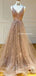 Charming Modest Tulle V-neck Sleeveless A-Line Long Lace Formal Evening Gowns Prom Dresses, PDS0040