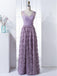 Charming Lilac V-neck Long Cheap Tulle Prom Dresses with Handmade Flowers, TYP1426