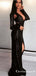 Sparkly Mermaid Deep V-Neck Long Sleeves Black Sequin Long Prom Dresses, TYP1627