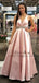 Charming Pink V-neck Long Cheap Prom Dresses With Beaded, TYP1602