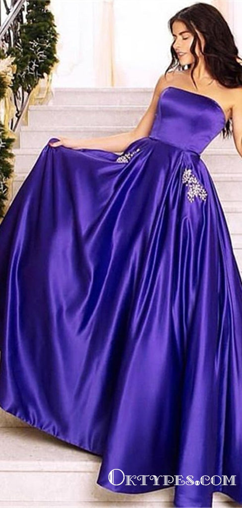 Gorgeous Strapless A-Line Purple Sleeveless Long Prom Dresses, TYP1927