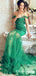 Green Off the Shoulder Mermaid Long Cheap Prom Dresses With Beaded, TYP1786