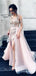 Pink Long  Long Sleeve Evening  Gown Prom Dresses With Appliques, TYP1762