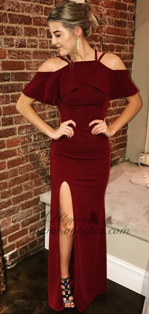 Unique Design Burgundy Off Shoulder Long Sheath Jersey Prom Dresses, TYP1592