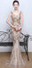 Sparkle Gold Sequin Deep V Neck Long Mermaid Prom Dresses, TYP1381