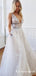 A Line Deep V-Neck Backless White Prom Dresses With Appliques, TYP1825