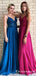 Spaghetti Straps A-Line Long Cheap Prom Dresses with Lace Top, TYP1898