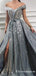 Off The Shoulder Gray Long Split Front Evening Party Prom Dresses, TYP1747