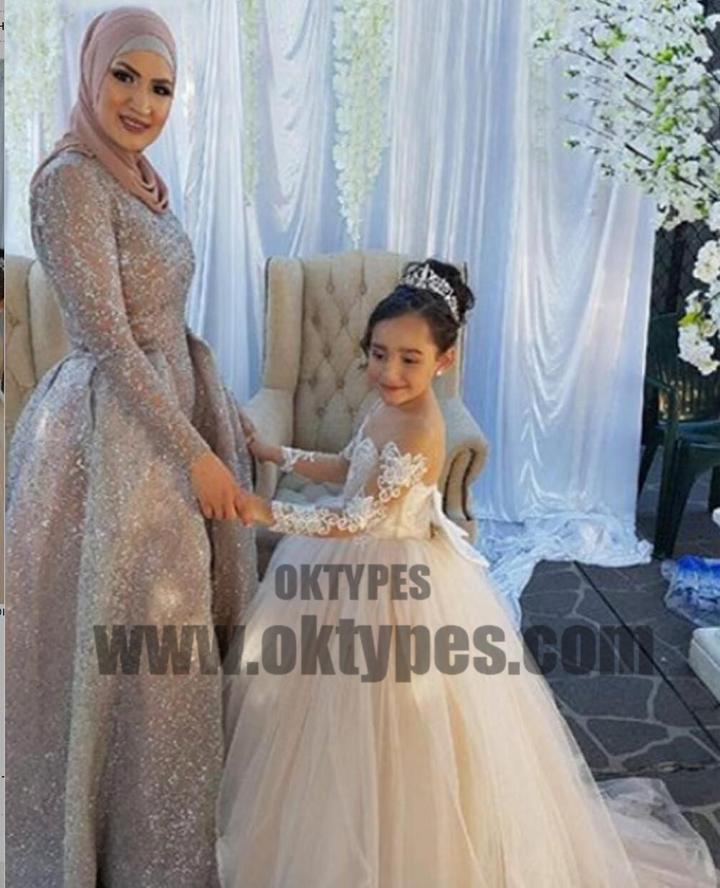 Sweet Flower Girl Long Sleeve Lace applique Dress, Cute Flower Girl Dress, TYP0692