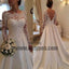 Long A-line Full Length Round Neck Long Sleeve Lace Top Satin Wedding Party Dresses, TYP0655