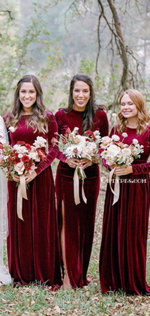 Mismatched Elegant Charming Burgundy Velvet Long Cheap Bridesmaid Dresses, BDS0019