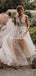 Charming V-neck Lace Appliqued Tulle A-line Long Cheap Wedding Dresses, WDS0044