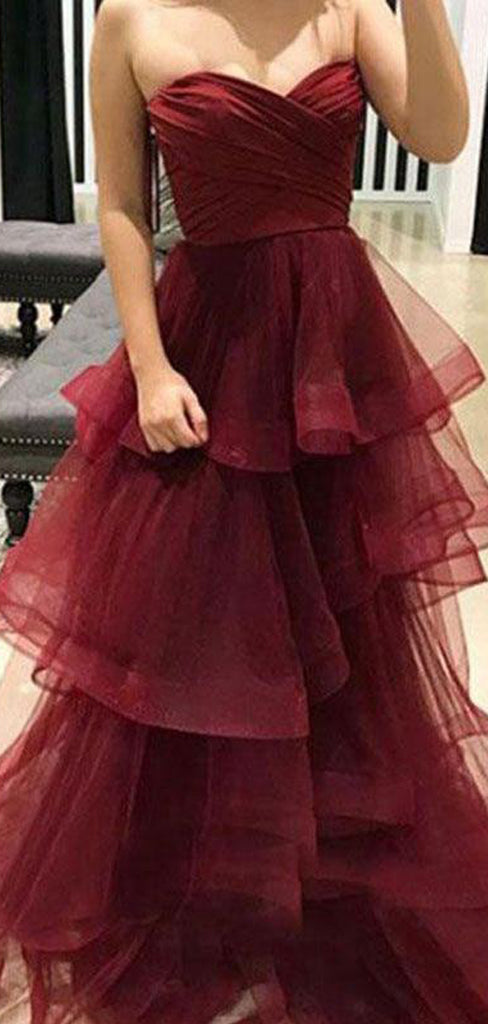 Burgundy Sweetheart A-line Simple Open Back Long Prom Dresses, TYP1352