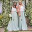 Simple Mismatched A-line Mint Tulle Long Cheap Bridesmaid Dresses, TYP1833