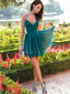 A-line V-neck Spaghetti Straps Pleated Chiffon Cheap Mini Homecoming Dresses, TYP1109