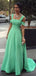 Simple A-line Straps Long Cheap Mint Jersey Prom Dresses Online, TYP1348