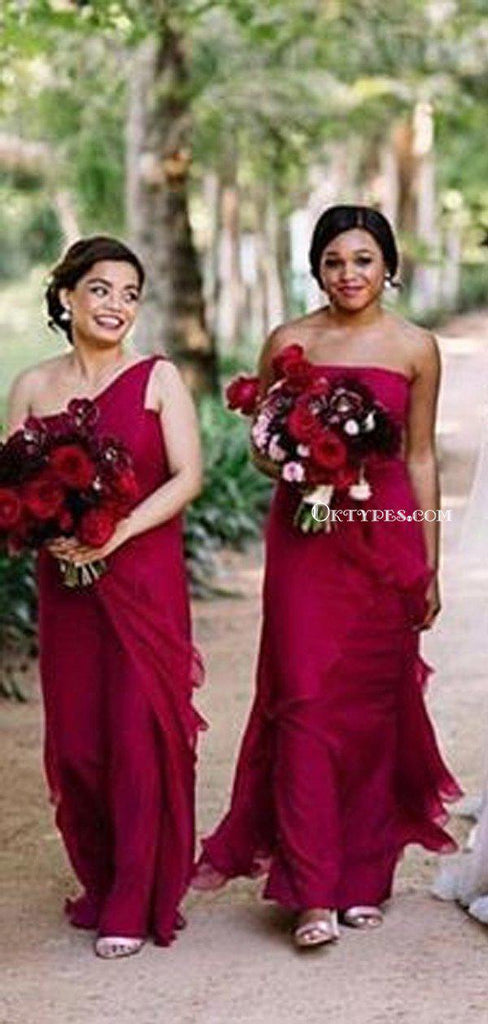 Mismatched Charming Red Chiffon Long Cheap Bridesmaid Dresses, BDS0015