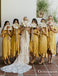 Newest Elegant Yellow V-neck Long Ankl-length Bridesmaid Dresses With Ruffles, TYP2044