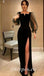 Elegant Black Tulle And Satin Long Sleeve Side Slit Sheath Long Prom Dresses,PDS0727