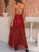 Sexy V-neck Sleeveless Red Tulle Charming A-line Long Cheap Eveving Prom Dresses With Sequin, PDS0001