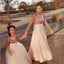 Ball Gown Round Neck Blush Pink Tulle Flower Girl Dresses with Bow Knot Sequins, TYP1329