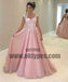 Pink Top Lace Appliques Spaghetti Strap Backless Tulle Prom Dresses, TYP0675