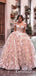 Ball Gown Off-The-Shoulder Charming Newest Pink Tulle Handmade Flower Appliqued Long Cheap Prom Dresses, PDS0027