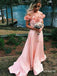 Charming Pink Off Shoulder Long Cheap Prom Dresses With Handmade Flowers, TYP1701