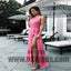 Pink Open Chest Side Split Chiffon Satin Long Floor Length Prom Dresses, TYP0577