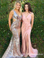 Sheath V-Neck Long Cheap Light Pink Prom Dresses with Split, TYP1795