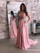 Sexy Lace Halter Pink Long Cheap Chiffon Prom Dresses With Leg Split, TYP1917