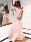 A-Line Off-the-Shoulder Pink Satin Long Cheap Prom Dresses, TYP1881