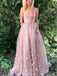 Charming Pink Strapless Tulle Long Cheap Prom Dresses With Applique, TYP1428