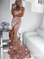 Mermaid  Sweetheart Pink Sequin Long Prom Dresses With Slit, TYP1698