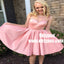 A-Line Round Neck Pleats Pink Satin Homecoming Dress with Beading, TYP0861