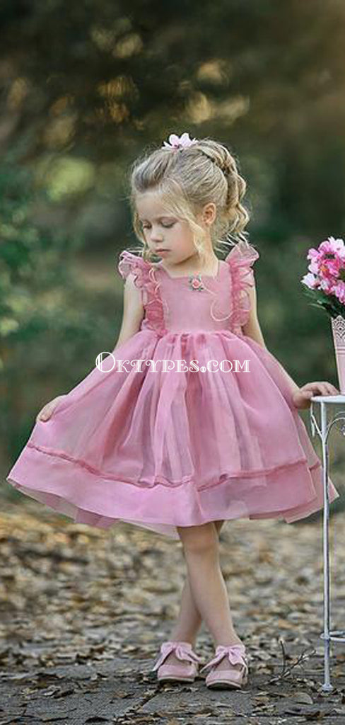 Simple Cute Tulle Dusty Pink Sleeveless Popular Little Girl Dresses, TYP0990