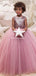 Charming Round Pink Tulle Top Sequin Ball Gown Long Cheap Flower Girl Dresses, FGS0017