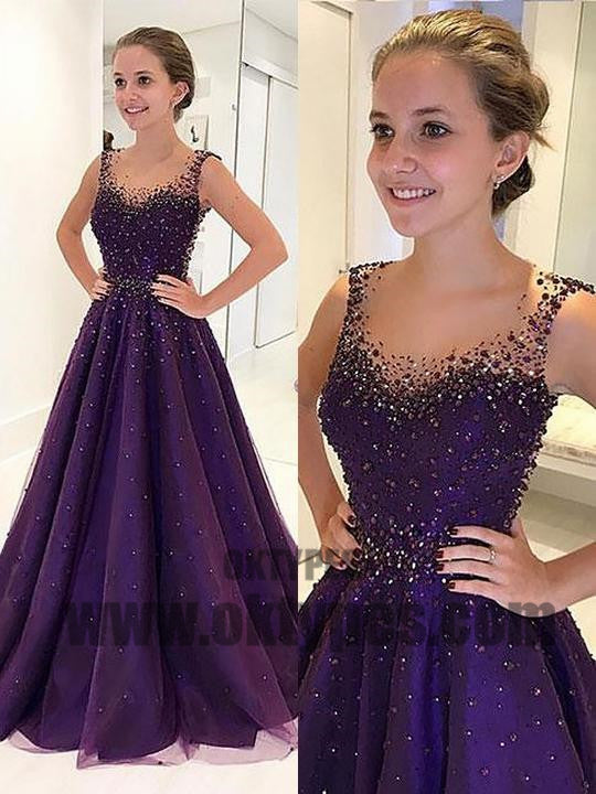 Long Floor Length Prom Dresses, Ball Gown Prom Dresses, Beading Prom dresses, Scoop Prom dresses, TYP0284