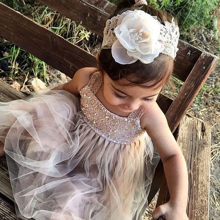 Strap Beaded Sequin Top Tulle A-line Flower Girl Dresses, Lovely Little girl Dresses, TYP1120