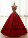 A-line Long Prom Dresses, Red Appliques Prom Dresses, Jewel Prom Dresses, Lace Up Prom Dresses, TYP0226