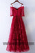 Red Long Floor Length Prom Dresses, Short Sleeve Lace Prom Dresses, Appliques Prom Dresses, Zipper Prom Dresses, TYP0243