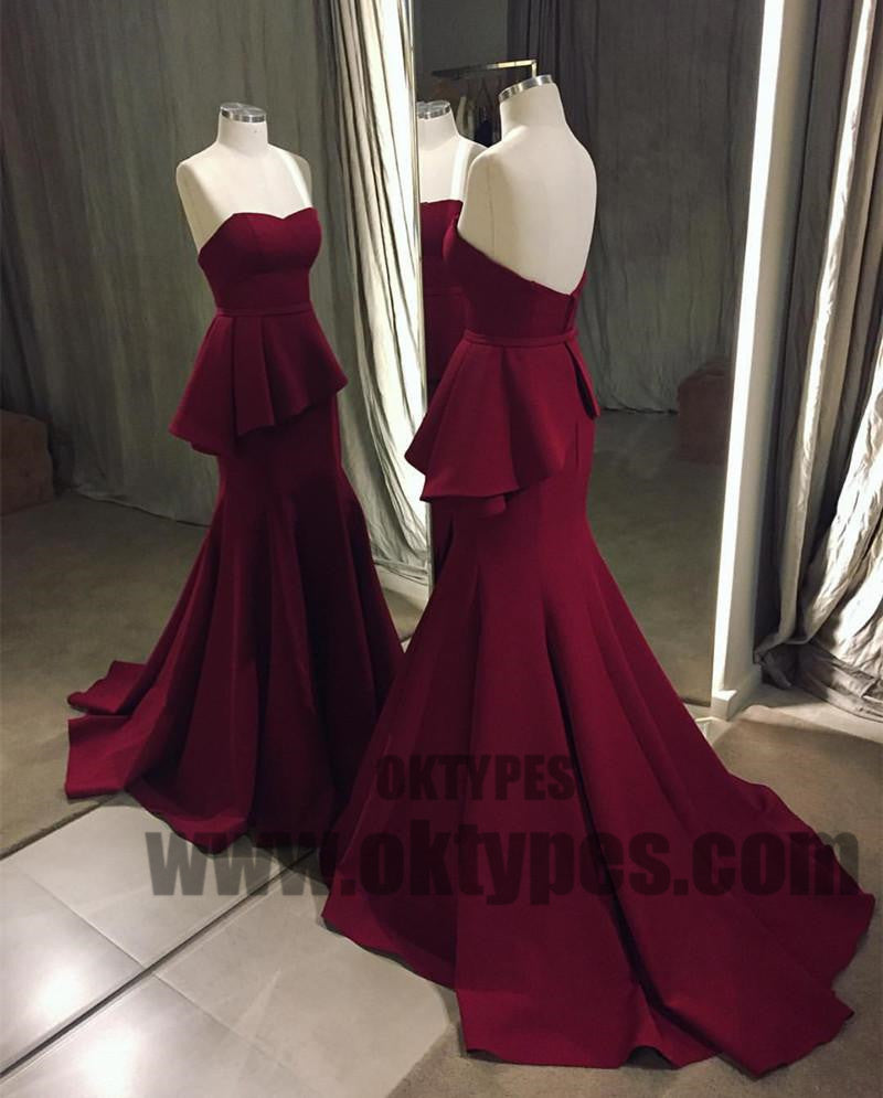 Claret Long Mermaid Prom Dresses, Sweetheart Prom Dresses, Zipper Prom Dresses, Ruffles Prom Dresses, TYP0232